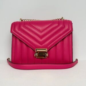 MICHAEL KORS WHITNEY MEDIUM FLAP CHAIN SHOULDER BAG IN ELECTRIC PINK